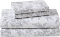 Laura Ashley - Flannel Sheets King Size, Anti-Pilling & Wrinkle Resistant Cotton, Touchably Soft for All-Season Comfort - Bed Sheets with Matching Pillowcases & Fitted Sheet (Vanessa Grey)