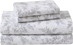 Laura Ashley - Flannel Sheets King Size, Anti-Pilling & Wrinkle Resistant Cotton, Touchably Soft for All-Season Comfort - Bed Sheets with Matching Pillowcases & Fitted Sheet (Vanessa Grey)