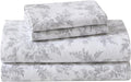 Laura Ashley - Flannel Sheets Queen Size, Anti-Pilling & Wrinkle Resistant Cotton, Touchably Soft for All-Season Comfort - Bed Sheets with Matching Pillowcases & Fitted Sheet (Vanessa Grey)
