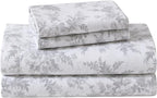 Laura Ashley - Flannel Sheets Queen Size, Anti-Pilling & Wrinkle Resistant Cotton, Touchably Soft for All-Season Comfort - Bed Sheets with Matching Pillowcases & Fitted Sheet (Vanessa Grey)