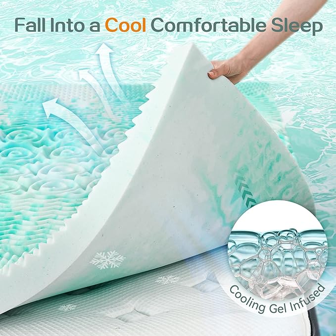 SINWEEK 1.5 Inch Mattress Topper 5-Zone Memory Foam Mattress Topper Pressure Relieve Soft Mattress Pad, CertiPUR-US Certified, King Size, Green