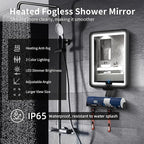 Lighted Shower Mirror Fogless for Shaving, Heated Fog Free Large 9.5*7inch 3 Color Modes Dimming Shower Shaving Mirror with Light, Rechargeable Anti-Fog Shower Mirror with Storage Tray & Razor Holders