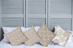 Ambesonne Vintage Throw Pillow Cushion Case Pack of 4, Monochrome Design Grid Trellis Quatrefoil Mesh and Dahlia Flowers Modern Print, Modern Accent Double-Sided Digital Printing, 20", Tan and White