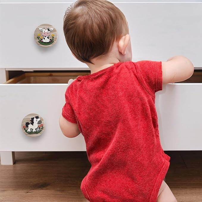 JamJam Set of 8 1.8" Wooden Flower Farm Animals Knobs Kids Nursery Room Unique Cabinet Decorative Dresser Drawer Knobs and Pulls Wood Rabbit Knob