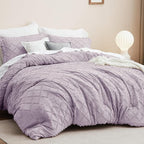 Bedsure Twin Comforter Set - Lavender Comforter, Boho Tufted Shabby Chic Bedding for Kids, 2 Pieces Vintage Farmhouse Bed Set for All Seasons, Fluffy Soft Bedding with 1 Pillow Sham