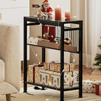 End Table for Small Space, 3-Tier Narrow Side Table with Magazine Holder,Slim Nightstand, Skinny Snack Couch Table in Living Room, Bedroom Study and Balcony (Grey)