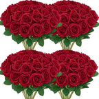 Serwalin 60 PCS Red Artificial Roses in Bulk, 3.15'' Flower Head Fake Silk Roses Realistic Roses for Bridal Bouquet Wedding Centerpieces Flower Arrangement Party Home Decor