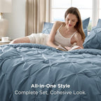Bedsure King Size Comforter Set Mineral Blue - Bed in a Bag Bedding Set 7 Pieces, GentleSoft™ Pintuck Bed Set Gift for Family, Pinch Pleat Mineral Blue Comforter with Sheets, Pillowcases & Shams