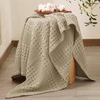 PHF 100% Cotton Waffle Weave Throw Blanket, Soft Lightweight Breathable Cozy Throws for Couch Bed Sofa, Luxury Aesthetic Woven Blanket for Home Decor & Office, 50"x60", Khaki