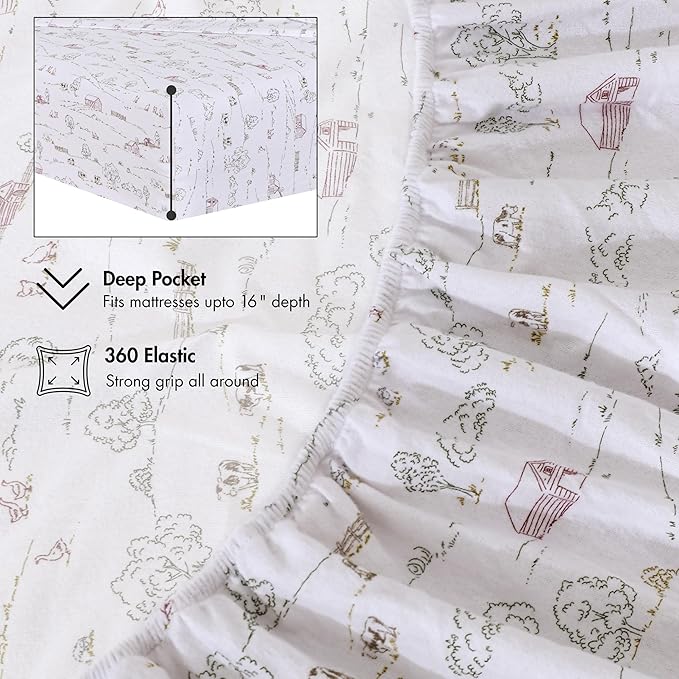 RUVANTI Flannel Sheets King Size - 100% Cotton Brushed King Bed Sheets Set - Deep Pockets 16 Inches - All Seasons Breathable & Extra Soft - Warm & Cozy, 4 Piece, Rustic Homestead