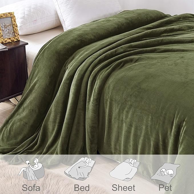 Exclusivo Mezcla Fleece Blanket Twin Size for Bed, Super Soft and Warm, All Season Use, Cozy, Plush, Lightweight, 60x80 Inches Olive Green