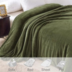 Exclusivo Mezcla Fleece Blanket King Size for Bed, Super Soft and Warm, All Season Use, Cozy, Plush, Lightweight, 90x104 Inches, Olive Green
