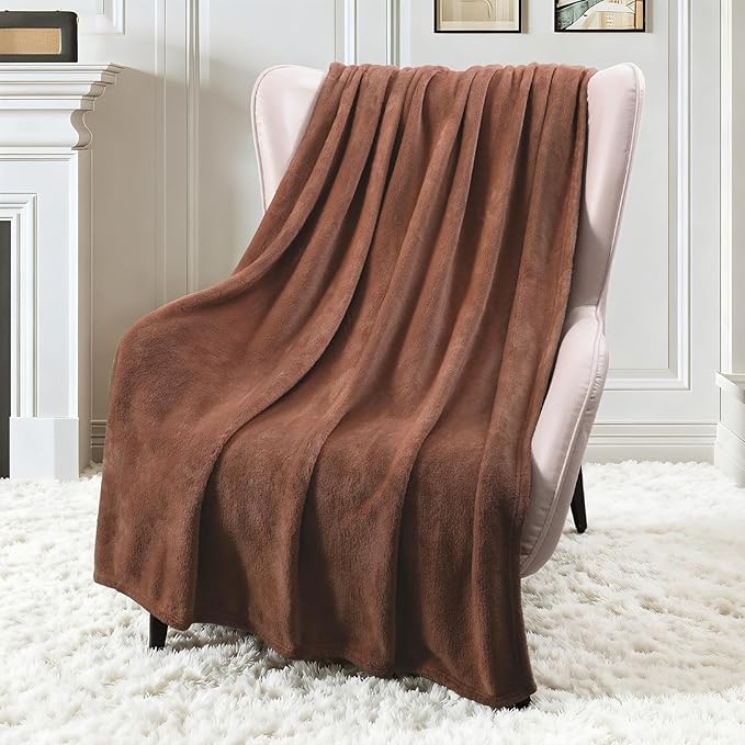 Exclusivo Mezcla Extra Large Fleece Throw Blanket for Couch, Sofa, 300GSM Super Soft and Warm Blankets, Brown Throw All Season Use, Cozy, Plush, Lightweight, 50x70 Inches