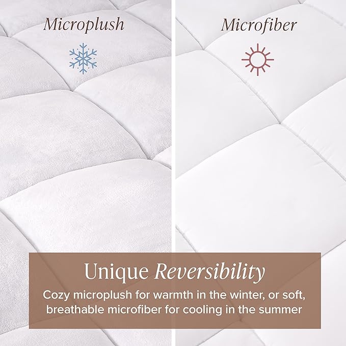 Bare Home California King Mattress Topper, Pillow Top Reversible, 1.5 inch Thick, Breathable, Deep Pocket, Machine Washable, White