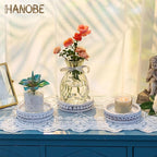 Hanobe Wood Plate Candle Holder: Small Candle Plate Set of 3 Decorative White Washed Beaded Holders Tray Round Candle Stick Holders Farmhouse Table Centerpiece for Fireplace Dining Room Home Decor