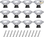 Tomorotec 12-Pack 40mm White Crystal Glass Cabinet Drawer Pull with Black Base for Modern & Classic Styles, Easy-to-Install Elegant Home Decor Upgrade with Durable Hardware for Vanity, Wardrobe, Desk