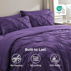 Bedsure Queen Comforter Set Purple - Bed in a Bag Queen Size Bedding 7 Pieces, GentleSoft™ Pintuck Bed Set Gift for Family, Pinch Pleat All Season Comforter with Sheets, Pillowcases & Shams