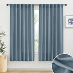 RYB HOME Linen Sheer Window Curtains - Half Privacy Light Filtering Rod Pocket Airy Drapes Small Window Treatment for Bedroom Bathroom Office, Stone Blue, 52 inch Wide x 63 inch Long, 2 Panels