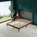 ZINUS Raymond Wood Platform Bed Frame with Adjustable Upholstered Headboard, Solid Wood Foundation, Wood Slat Support, No Box Spring Needed, Easy Assembly, King