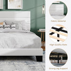 SHA CERLIN Queen Platform Bed Frame with Velvet Upholstered Headboard, Mattress Foundation with Strong Wooden Slats Support, No Box Spring Needed, White