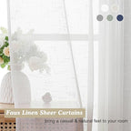 Aiyufeng Kirei Linen White Sheer Curtains - 2 Pieces, Elegant, Natural Light Flow, Rich Quality Material, Highly Durable Window Curtain Panels for Bedroom/Living Room (40" W x 63" L, Pure White)