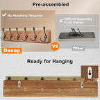 Dseap Coat Rack Wall Mount - Heavy-Duty Robust Rustic Wooden Wall Coat Hanger Hook Rail with 5 Triple Hooks for Winter Jacket & Hat Clothing, Light Brown & Black