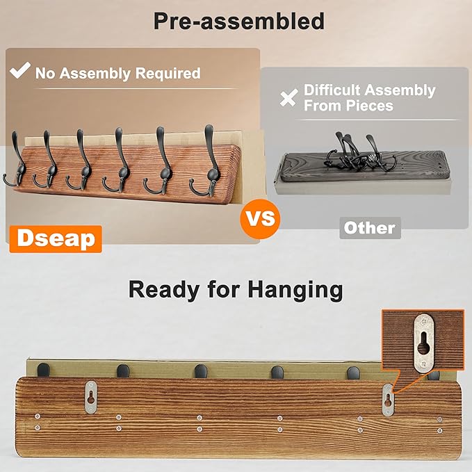 Dseap Coat Rack Wall Mounted - 24" Long 6 Tri Hooks, Heavy Duty Wooden Wall Coat Hanger Coat Hook for Clothes Hat Jacket Clothing, Weathered Green and Black