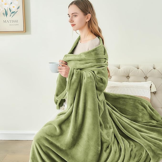 BEDELITE Fleece Blankets Queen Size Sage Green Throw Blankets for Bed, Luxury Plush Cozy Fuzzy Blanket 90x90 inches, Super Soft Warm Lightweight Throw Blanket All Seasons Suitable