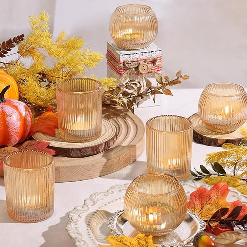 30pcs Assorted Ribbed Gold Votive Candle Holders, Gold Candle Holders for Wedding Table Centerpiece, Tea Light Candle Holder for Bridal Shower, Halloween, Christmas, Brithday and Holiday Decorations