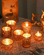 DN DECONATION 8PCS Gold Mercury Glass Candle Holder, Assorted Mercury Glass Votive Candle Holders, Vintage Tea Light Candle Holder for Wedding, Parties, Centerpieces, Decorations