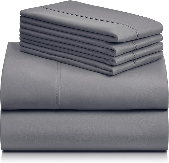 LuxClub 4 PC Queen Sheet Set, Bed Sheets Queen Size, Deep Pockets Wrinkle Free Cooling Bed Sheets Machine Washable Hotel Bedding Silky Soft - Light Grey Queen