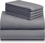 LuxClub 4 PC King Size Sheet Set Bed Sheets Deep Pockets Wrinkle Free Cooling Bed Sheets Machine Washable Hotel Bedding Silky Soft - Light Grey King