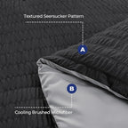 HYMOKEGE Black/Light Grey California King Comforter Set Seersucker 7 Pieces, All Season Luxury Bed in a Bag for Bedroom, Bedding Set with Comforter, Sheets, Pillowcases & Shams