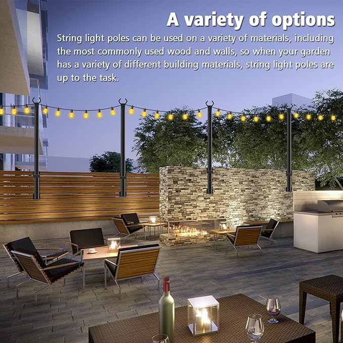 2 Pack 5Ft String Light Poles,Outside String Lights,Outdoor Light Poles,Metal Poles Stand for Patio,Backyard,Deck