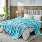 NEWCOSPLAY Super Soft Queen Blanket Turquoise Premium Silky Flannel Fleece Leaves Pattern Lightweight Bed Blanket All Season Use (Turquoise, Queen(90"x90"))