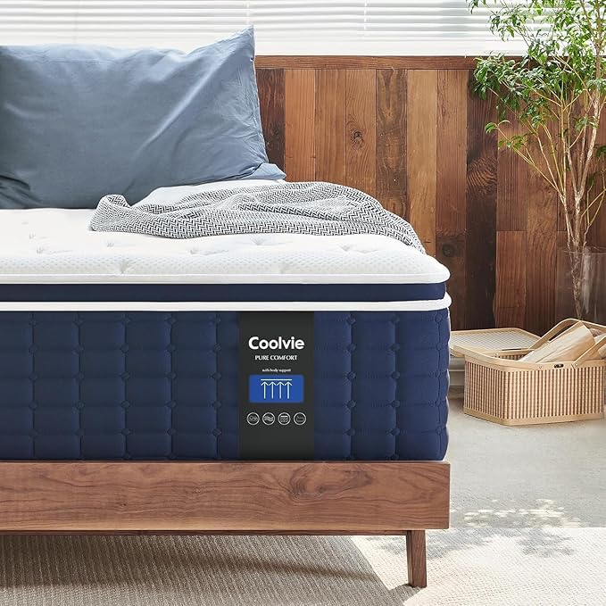 Coolvie Queen Mattress 14 Inch in a Box, Medium Firm Feel Hybrid Queen Size Mattress, CertiPUR-US® Certified Memory Foam&Pocket Spring, Extra Lumbar & Shoulder Support for Pain Relief, 80''L x 60''W