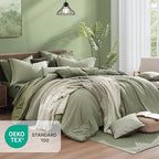 Monbix Oversized Queen Comforter Set - 7 Pieces Cationic Dyeing Sage Green Bed in a Bag Bedding Sets with Comforter, Sheets, Pillowcases & Shams, Reversible Bedding Comforters Sets