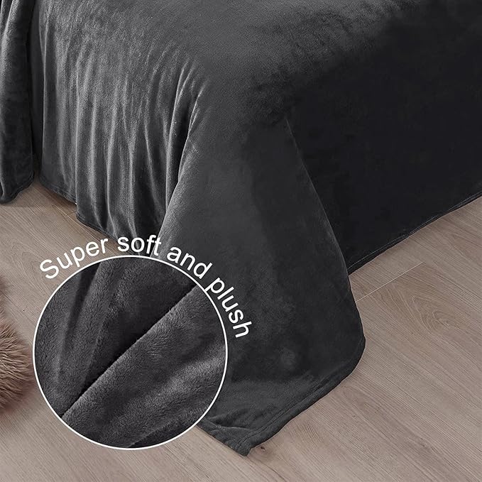 Exclusivo Mezcla Fleece Blanket Queen Size for Bed, Super Soft and Warm, All Season Use, Cozy, Plush, Lightweight, 90x90 Inches, Dark Grey