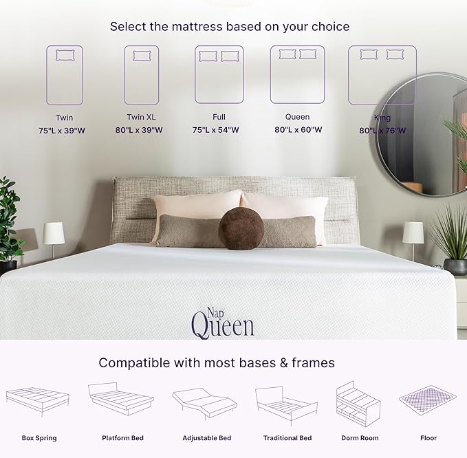 NapQueen Twin Mattress, 14 Inch Charcoal Memory Foam Mattress, Twin Bed Mattress in a Box, CertiPUR-US Certified, Medium Firm, Breathable Soft Fabric Cover