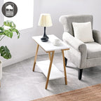 Leick Home 214312 Empiria Narrow Side Table with Shelf and Metal Frame, Wood End Table for Living Room Bedroom, White