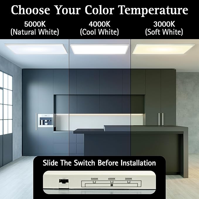 Ultralux 1x4 ft LED Light Panel - Edge Lit, Surface Mount Ceiling for Home & Office TRIAC Dimmable, Flicker-Free Slim with Adjustable Color Temperature (Matte White), 1x4 (2 Pack)