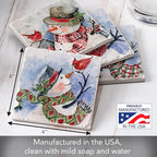 Thirstystone Watercolor Snowman 4 Pack Assorted Tumbled Tile Stone Coasters with Protective Cork Backing 4" Square Manufactured in The USA