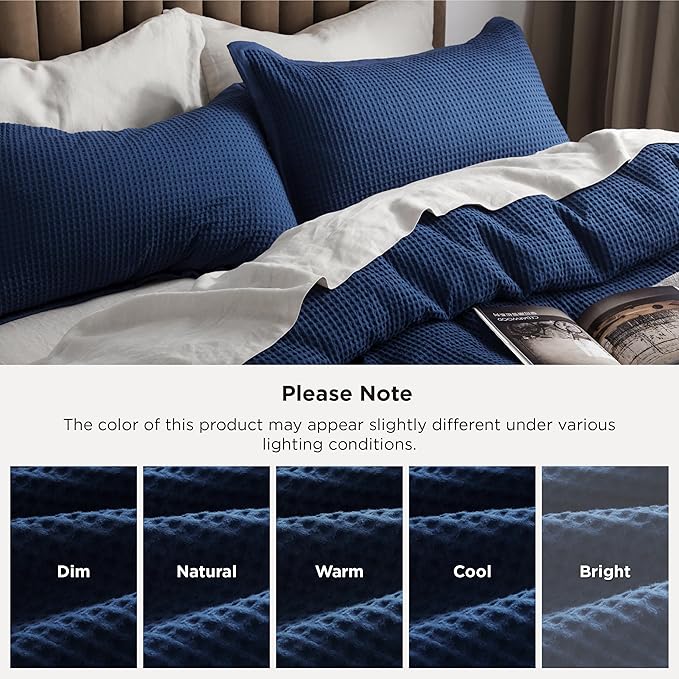 Bedsure Cotton Duvet Cover Set - 100% Cotton Waffle Weave Navy Duvet Cover Oversized King Size, GentleSoft™ and Breathable Bedding Set for All Season, 3 Pieces, 120"x98"