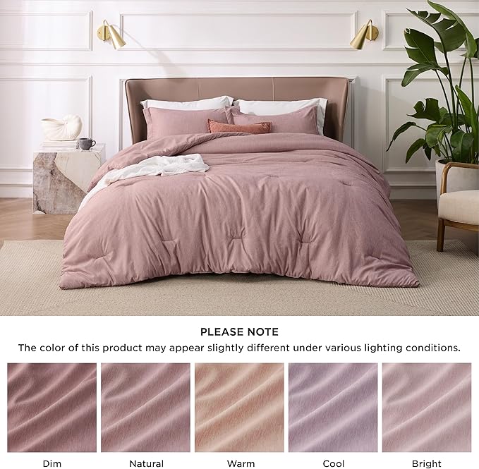 Bedsure Queen Comforter Set - Dusty Rose Soft Bedding for All Seasons, Cationic Dyed Bed Set, 3 Pieces, 1 Queen Size Comforter (90"x90") and 2 Pillow Shams (20"x26"+2")