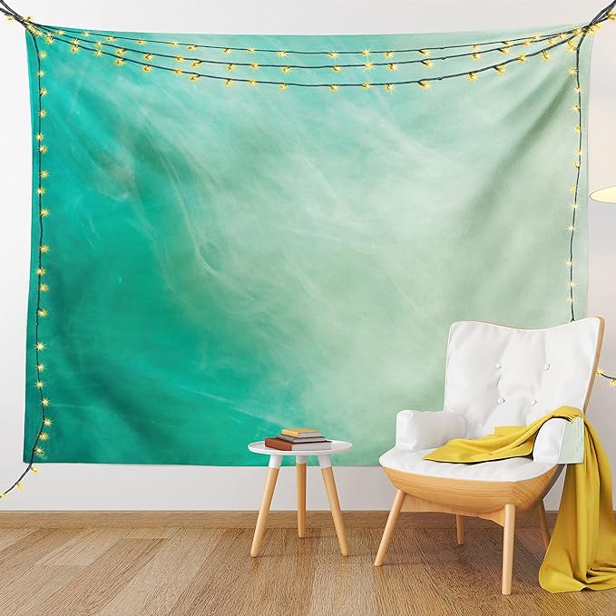 Lunarable Aqua Tapestry King Size, Watercolor Effect Wave Pattern Abstract Underwater Illustration Calming Artwork, Wall Hanging Bedspread Bed Cover Wall Decor, King Size, White Mint