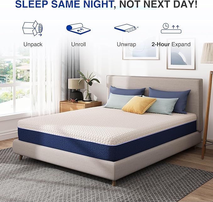 10 Inch Full Size Mattress, Gel Cooling Memory Foam Mattress in A Box, Medium Firm Feel for Back Pain Relief, CertiPUR US Certified