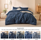 Bedsure Oversized King Comforter Set - Navy Blue Comforter, Boho Tufted Shabby Chic Bedding, 3 Pieces Vintage Farmhouse Bed Set for All Seasons, Fluffy Soft Bedding with 2 Pillow Shams
