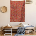 Lunarable Paisley Tapestry Twin Size, Vibrant Colored Pattern with Various Oriental Design Elements Boho Influence, Wall Hanging Bedspread Bed Cover Wall Decor, Twin Size, Ruby, 68" Width x 88" Length