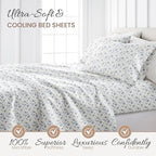 Linen Market Double-Brushed Patterned Microfiber Full Sheet Set 4 Piece – Oeko-TEX Certified Ultra Soft & Wrinkle-Free - 16" Deep Pocket Sheets - Easy Care Full Size - Blossoms Light Blue