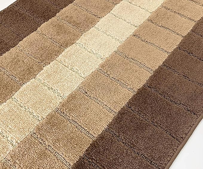 Custom Size Modern Geometric Pattern Carpet Runner Rug for Hallways, Slip Resistant Latex Rubber Backed, 31 inch Wide X Customized Length, Squares Brown, 31 inch X 10 feet